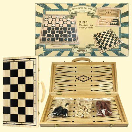 Schach-, Damen- & Backgammonspiel Nardy massives Holz Spielbrett 47 х 47см